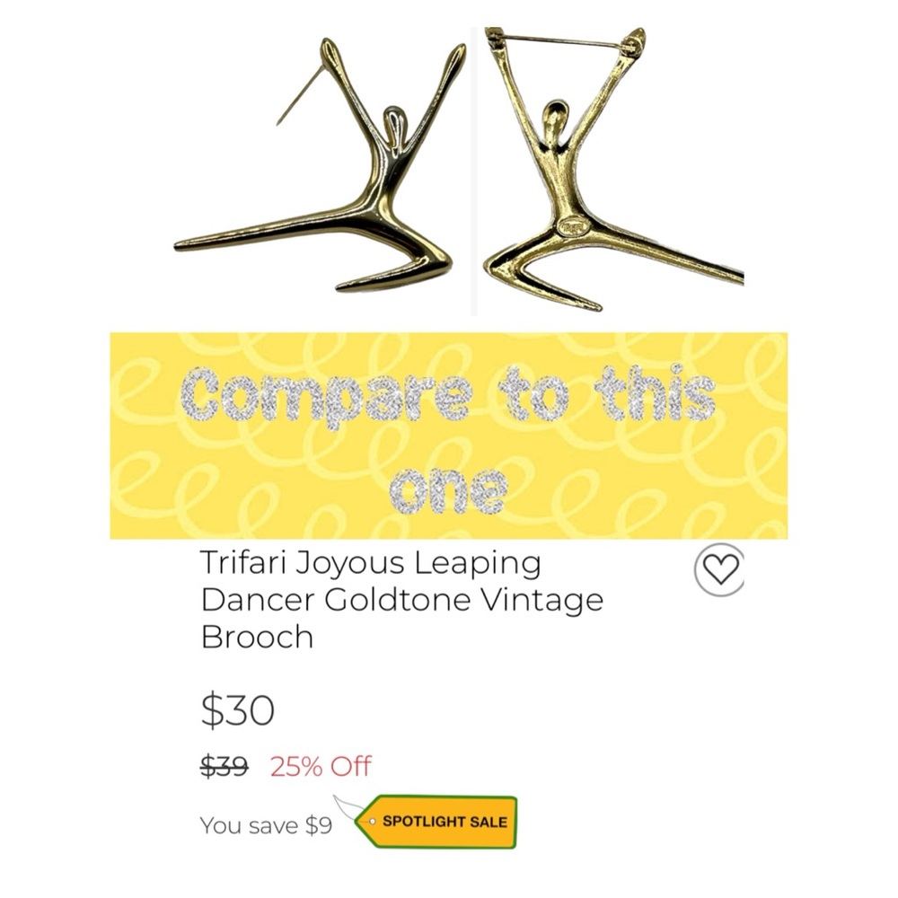 Trifari Leaping Dancing Jumping Person Figural Brooch Gold Tone Vintage Signed
